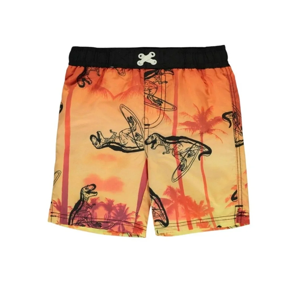 iXtreme Kids Dinosaur Surfing Rash Guard and Swim Trunks Set Orange 24M NEW‎